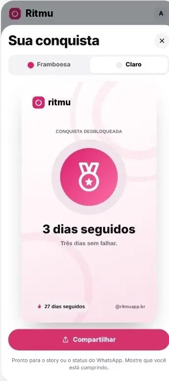 Tela de conquista de 3 dias seguidos